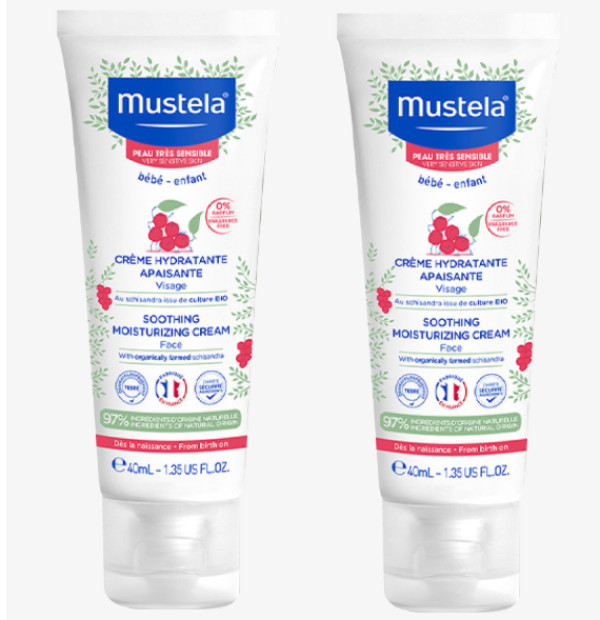 Mustela Pele Normal Creme Rosto Hidratante sem Perfume 40mlx2