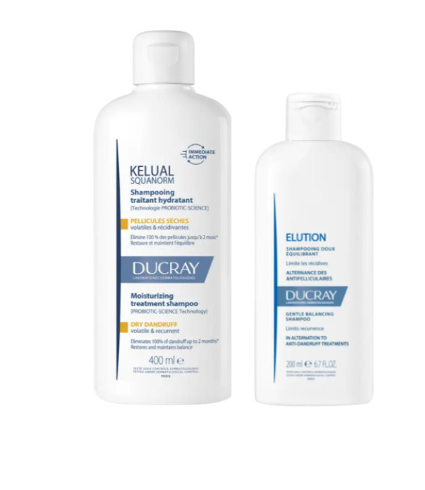 Ducray Kelual-Squanorm Champô caspa seca 400ml + Oferta Elution champô 200ml