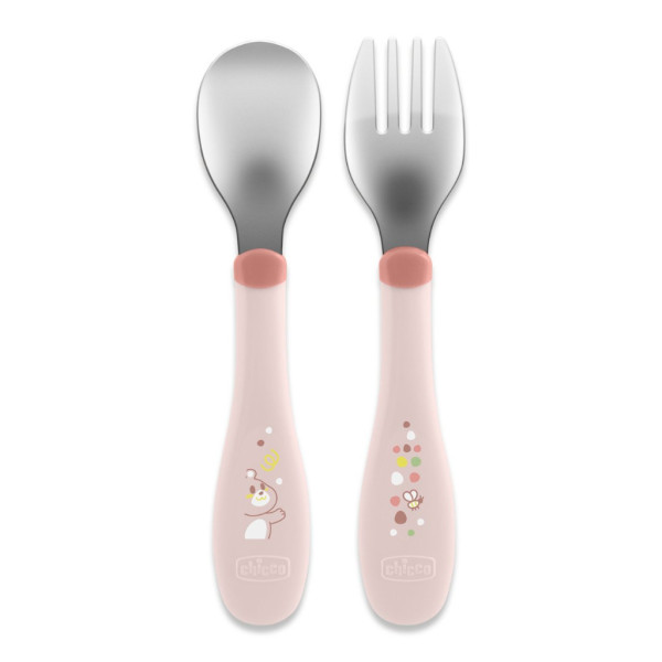 Chicco Talheres Inox Rosa18M+