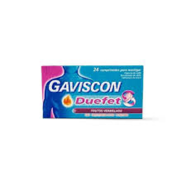 Gaviscon Duefet Frutos Vermelhos , 250 Mg + 106.5 Mg + 187.5 Mg Blister 24 Unidade(S) Comp Mast