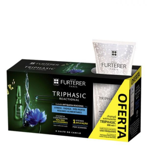 René Furterer Triphasic Reactional Monodoses antiqueda 12 x 5 ml com Oferta de Champô complemento antiqueda 100 ml
