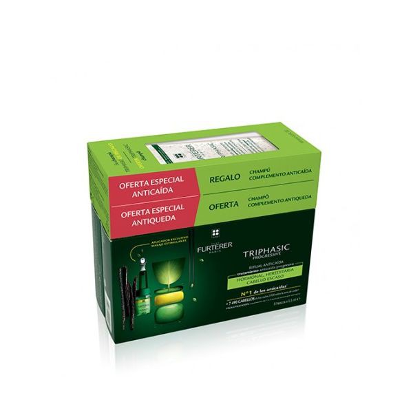 René Furterer Triphasic Progressive Monodoses antiqueda 8 x 5.5 ml com Oferta de Champô complemento antiqueda 100 ml