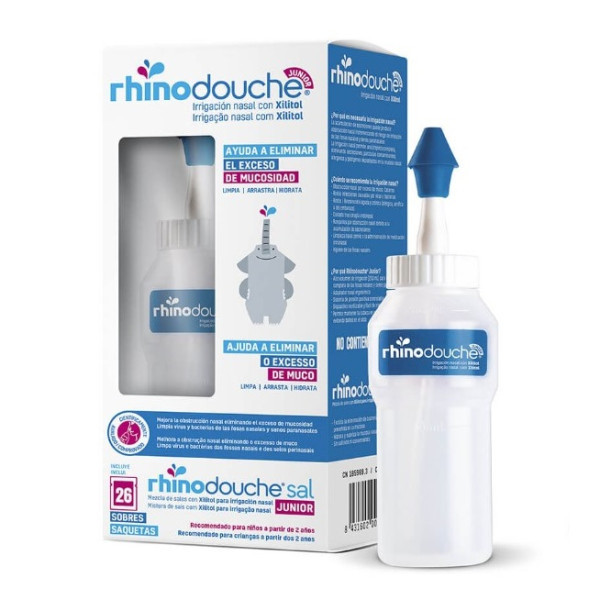 RhinoDouche Junior Irrigação Nasal Garrafa + Sal Junior Sais de irrigação com xilitol 26 Saqueta(s) 2.5 g